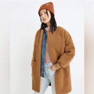 Madewell Bonded Sherpa Cocoon Coat Women's M Brown Fleece Oversized Teddy Cozy
